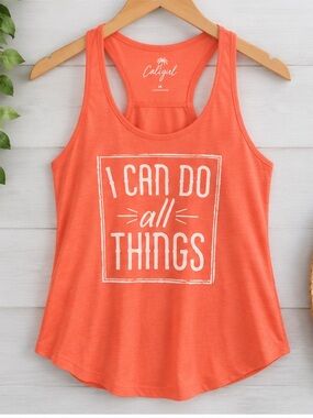 CaliGirl Women’s Coral Christian “Can Do All Things” Racerback Tank Top size Xs